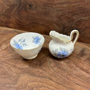 Elegant Blue Floral sugar and creamer set by Royal Chelsea